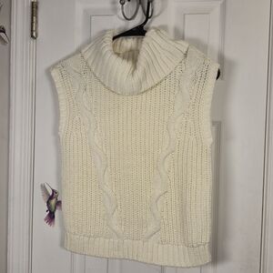 Talbots Petite Ivory Cable Knit Detachable Cowl Neck Sweater Vest M Cotton Blend